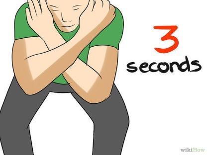 8. Position your thumb and forefinger in the same manner as on right earlobe. 9. Inhale deeply through your nose and simultaneously squat down gently to a sitting position, with your arms as above.