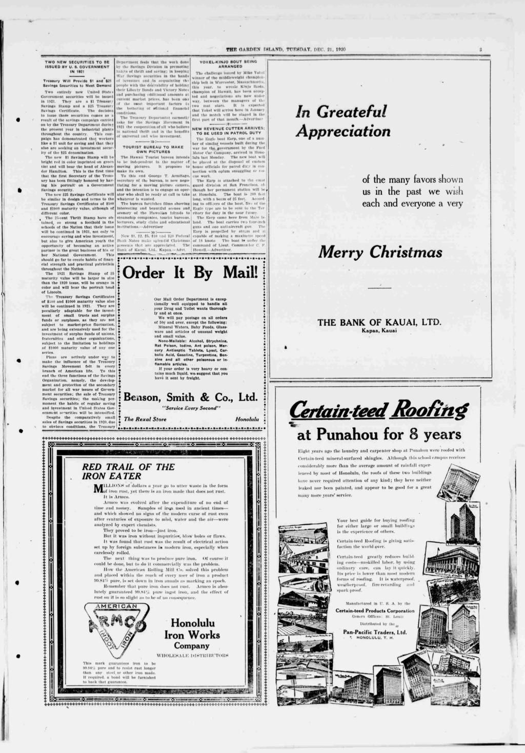 THE GARDEN fslan), TUESDAY, DEC. 21, 1920 TWO NEW SE