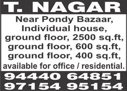 WEST MAMBALAM, Chakrapani Street Extension, near 5 Lights, 2 bedroom flat, 670 sq.ft, good water, road facing, inspection on Sunday, 11 a.m to 6 p.m. Ph: 2445 0780, 94447 96681.