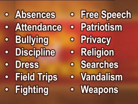 For example, in Central Dauphin s code of conduct, these are some of the entries in the table of contents: Absences Attendance Bullying Disciple Dress