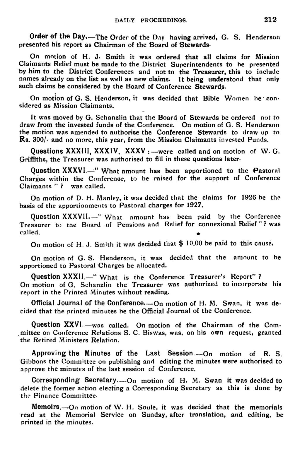 DAILY PROCEEDINGS. 212 Order of the DaY.-The Order of the D.1Y having arrived, G. S. Henderson presented his report as Chairman of the Board of Stewards. On motion of H. J.