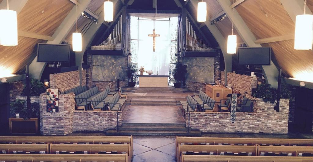 Exhibit A - Our Chancel Today 1. Remove the built-in pulpit, lectern, and front brick walls 2. Remove existing brick walls on both sides of the chancel area to provide greater overall floor space 3.