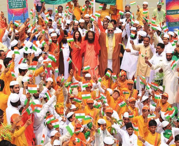 15 16 17 Independence Day celebrations at Parmarth, symbolizing a new dawning in interfaith harmony as hundreds of Muslim and Hindu faith leaders, students and community members converged for a more