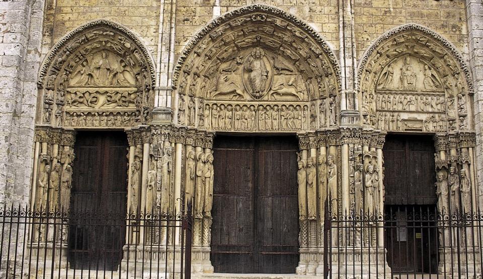 Royal Portal, west facade, Chartres Cathedral, Chartres, France, ca.