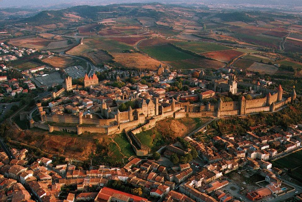 Aerial view of the fortified town of