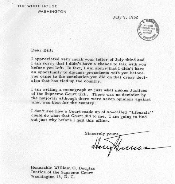 Source 6 Harry S Truman to William O. Douglas, July 9, 1952; Box Number 101, President s Secretary s File.