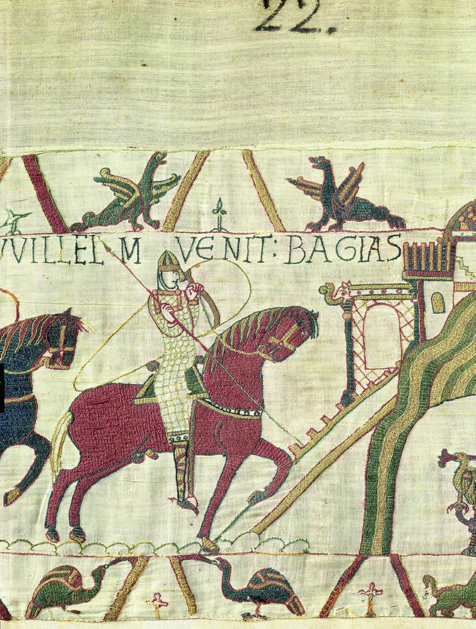 how they cooked. This is a photograph of the Bayeux Tapestry. Can you see how the different stitching has been used to create the impression of the soldier s armour and the horse s coat and mane?