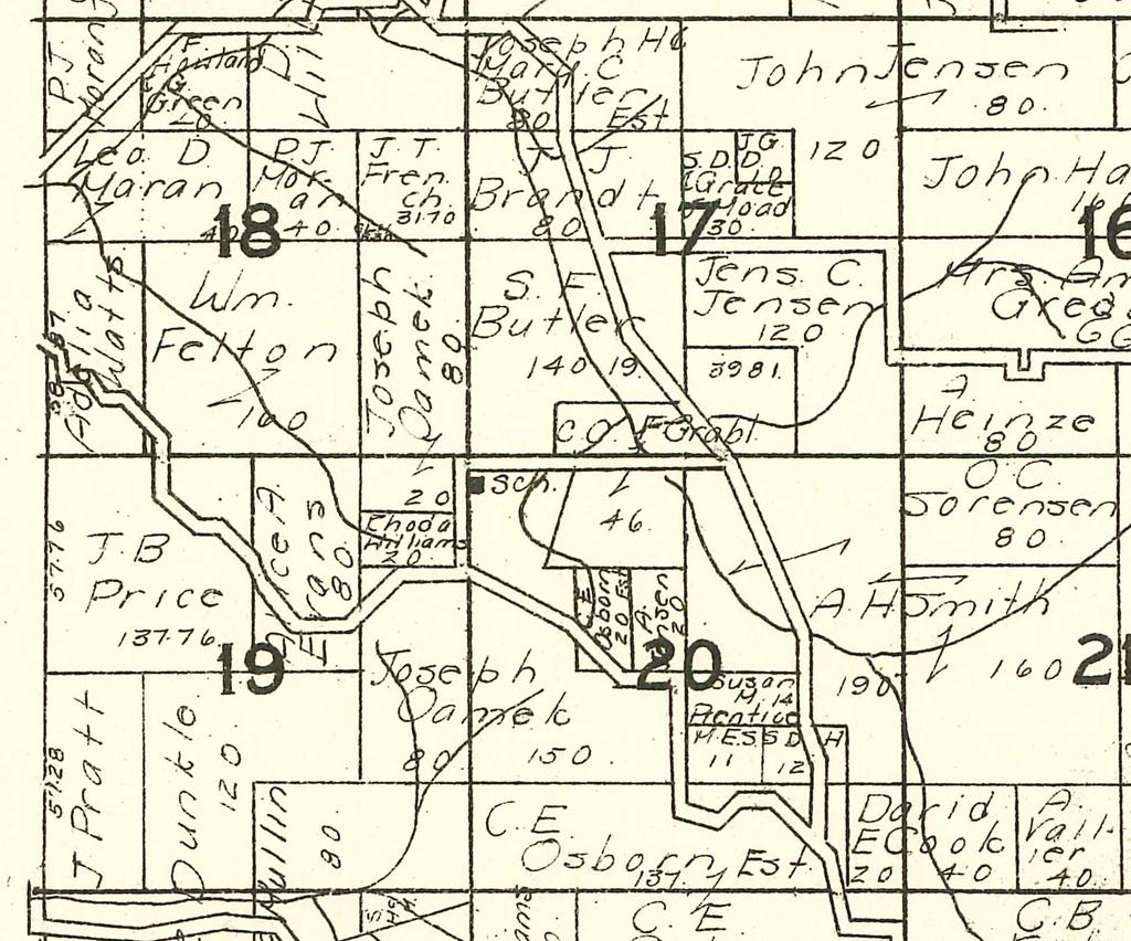 The Hazel Dell #4 Subdistrict (Sections 17, 18, 19 & 20) in 1919 (Courtesy of the University