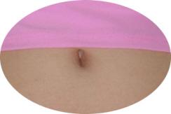 2) Lie on your back, relax and make yourself comfortable. 3) Use either thumb to press into your belly button.