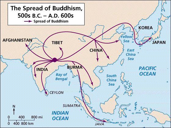 2500 250 BC Buddhism Buddhism, which teaches people that they can escape the suffering of the world through the