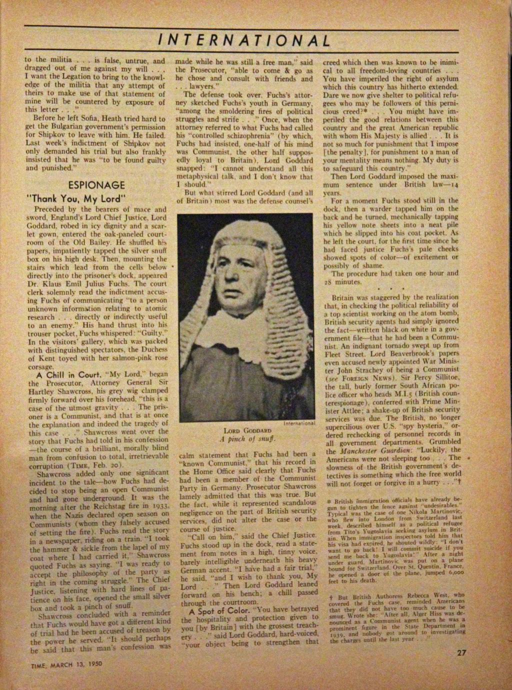 Page 27 of the March 13, 1950, TIME magazine