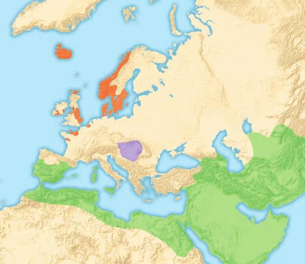 INVASIONS OF EUROPE, 800 1000 10 W ICELAND 0 ARC TIC CIRC LE 10 E 30 E 20 E Carolingian Empire, 843 20 W 50 60 Bo th n N W S 50 N E SCOTLAND IRELAND Nor t h S ea ATLANTIC OCEAN Gulf of NORWAY N 10 W