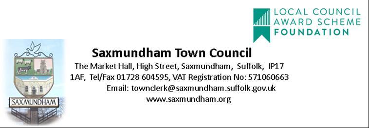 Minutes of a meeting of Saxmundham Town Council at the Market Hall on Monday 12 th November 2018 Present: Cllr P. Dunnett, Chairman Cllr Mrs L. Jardine Cllr R.