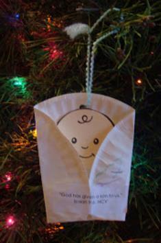 Connect: December 19-20, 2015 Activity 1: Baby Jesus Ornament small paper plate baby Jesus template hole punch string or pipe cleaner Bible verse label PREPARE Cut paper plates in half (one half for