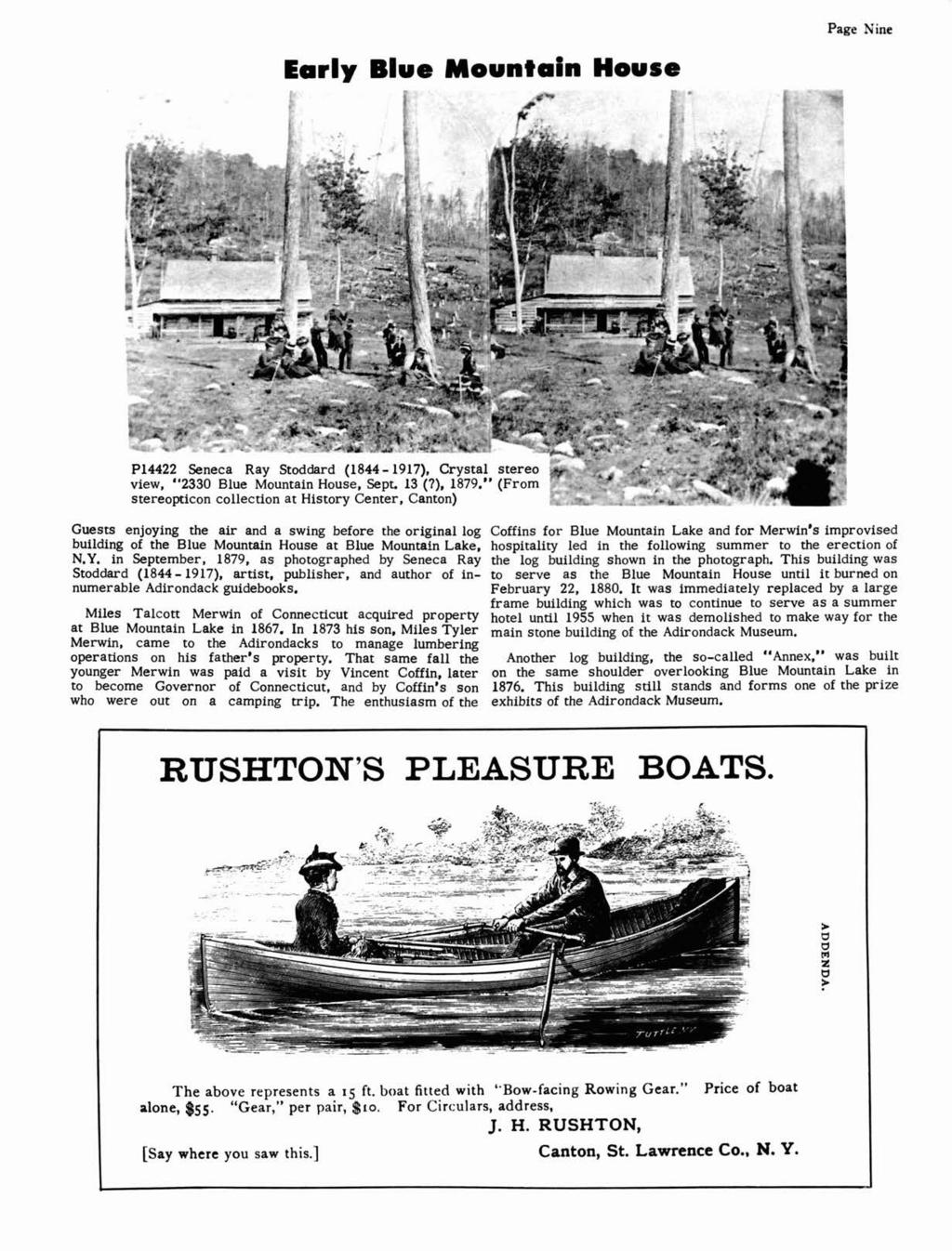 Page Nine Early Blue Mounain House Guess enjoying he air and a swing before he original log Coffins for Blue Mounain Lake and for Merwfn's improvised building of he Blue Mounain House a Blue Mounain