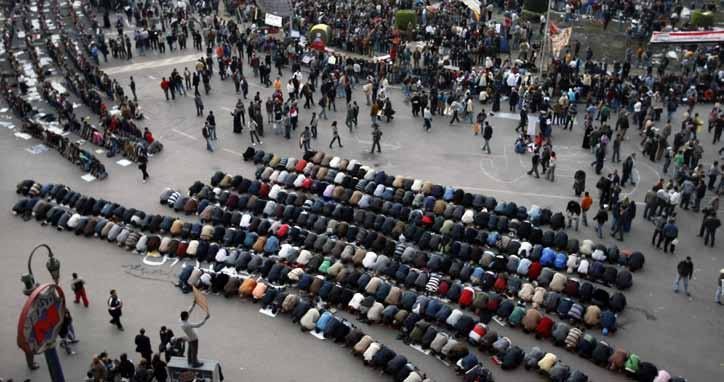 brotherhood Egyptian demonstrators pray in Tahrir Square just before ending the rule of President Mubarak. Prophecy Comes Alive in Egypt!