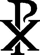 A symbol of the holy spirit and peace. The dove appeared at Jesus' baptism. The Chi Ro symbol - the first letters of Christ in Greek.