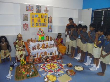 Tiny tots of Preschool were dressed as Narakasura and goddess Durga.