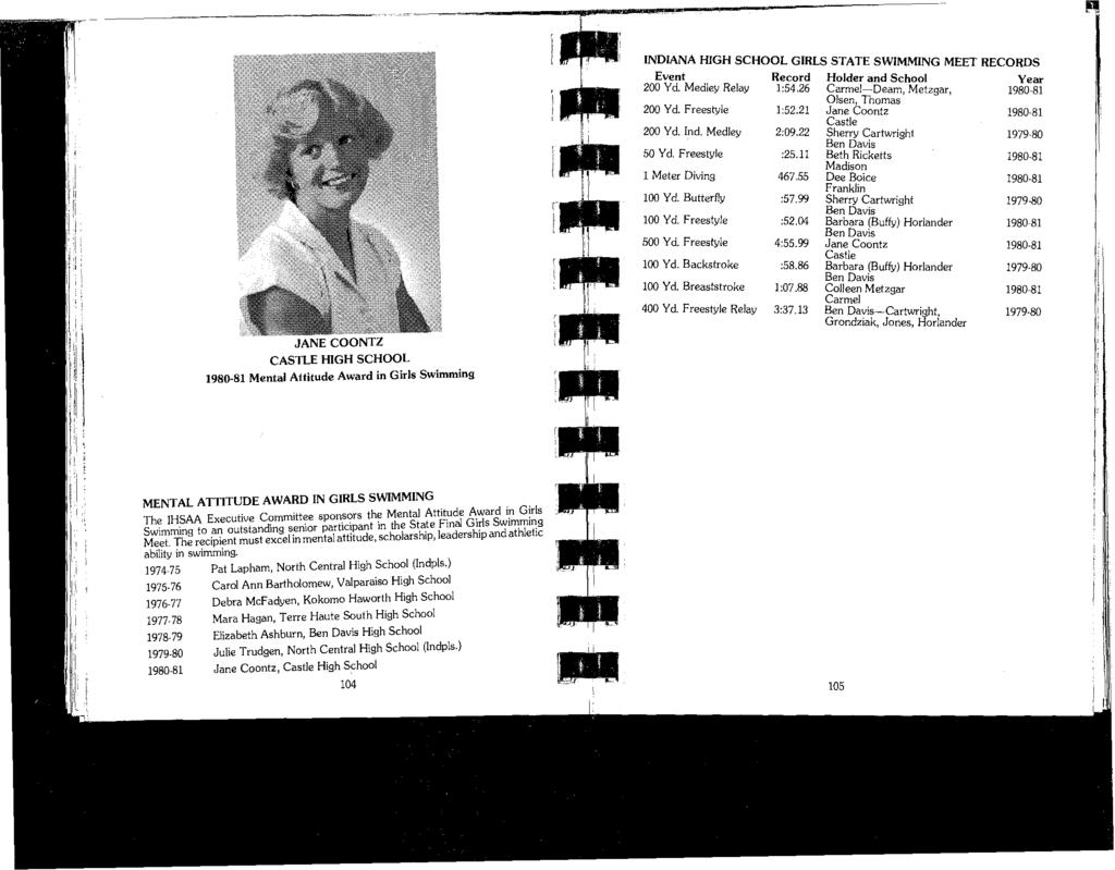 JANE COONTZ CASTLE HIGH SCHOOL 1980~81 Mental Attitude Award in Girls Swimming i-... :.,.~ 1:... -.-,..,.,,, 1, :.,, I I,.