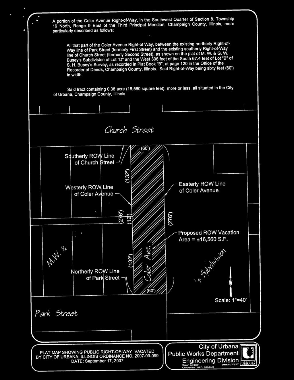 line of Church Street (formerly Second Street), as shown on the plat of M. W. & G. W. Busey's Subdivision of Lot "D" and the West 396 feet of the South 67.4 feet of Lot "B" of S. H.