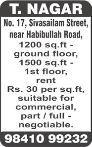 kamakshihall.com. REAL ESTATE (SELLING) WEST MAMBALAM, Lake View Road 2 nd Lane, 2 attached bathrooms, 600 sq.ft, 1 st floor, marble flooring, wood work. Ph: 9841147235.