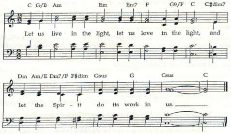 Going Forth Hymn 391 (The New Century Hymnal located in pew backs.) In the Midst of New Dimensions vv 1-3, 5 to Be the Church Sharing Opportunities to Love Unconditionally.