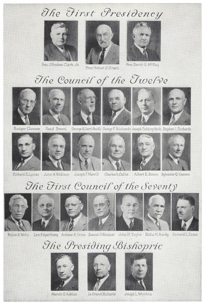 1940s Portraits of the General Authorities 3- [Grant, Heber J.]. LDS General Authorities. [Salt Lake City]: [The Church of Jesus Christ of Latter-day Saints], (c. 1940). Single sheet [23.