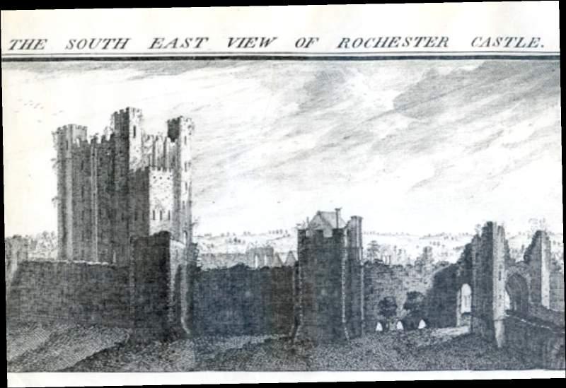 A DRAWING OF ROCHESTER CASTLE IN THE 18th CENTURY This