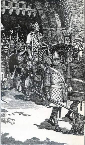 ODO LEAVING ROCHESTER CASTLE. From 'Cassell's History of England ' published in the late nineteenth century.