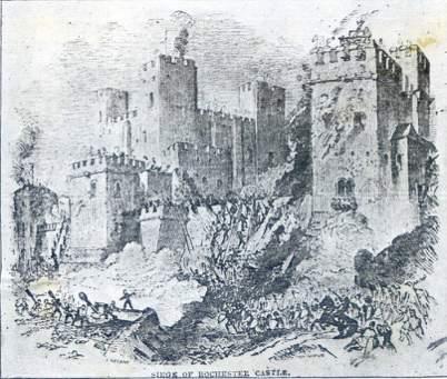 A PICTURE SHOWING THE SIEGE OF ROCHESTER CASTLE IN 1215 taken from Edwin Harris ' book "The Second