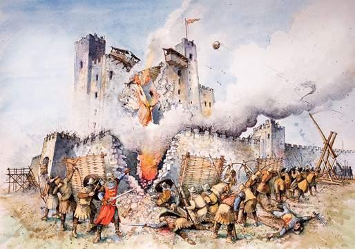 A RECONSTRUCTION DRAWING OF THE SIEGE OF ROCHESTER CASTLE IN 1215 This was drawn by a modern artist