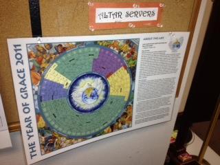 Liturgical Calendar calendar used and placed on the bulletin board in the sacristy to