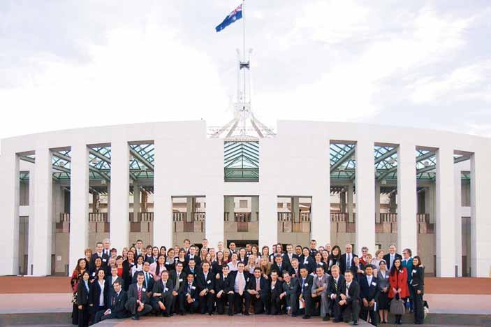 PHOTOGRAPH BY CRAIG PEIHOPA, TIMELINE PHOTOGRAPHY A group of 81 young adults from around Autralia visited the Australian Federal Parliament to learn about politics and represent the Church and its