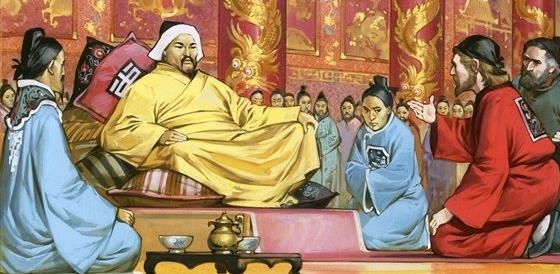 Following a civil war over succession in Karakorum, goes to and established the Yuan Dynasty (1271) in China, reunifying the fragments of the Song Confucians were at odds with many of the practices