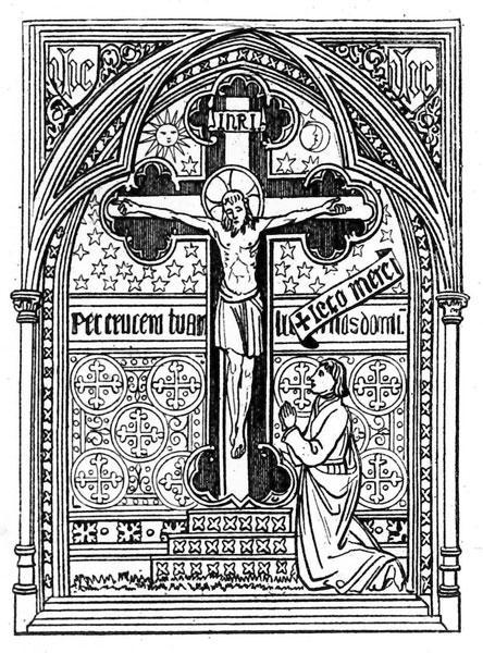 Interestingly, Pugin shows the missal on its stand opened at the beginning of the canon of the Mass and showing the usual Calvary scene.