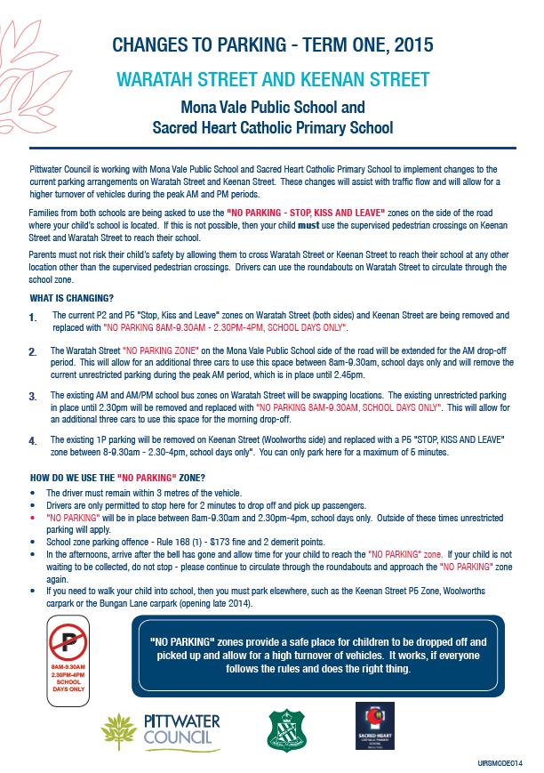 Pittwater Council Changes to Parking Restrictions 2015 Sacred Heart Catholic School.