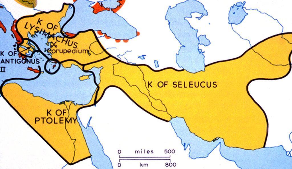 Egypt Ptolemy Most of Asian empire Seleucus Macedonia and Greece