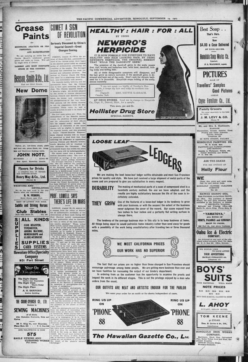THE PACFC COMMERCAL ADVERTSER, HONOLULU, SEPTEMBER 4, 907 for 8 COMET A S N J9E mts BY USNG Best Soap OF HLUT Thats Ours Serously Dscussed by Chnas Now $400 a Case Delvered KXXSTEZLS, AMATEUB OB PRO