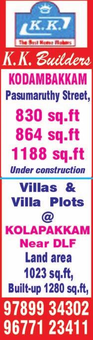 Ph: 94453 59782. Flat No. 2A, Prasanth Flat, 24/31, Jothi Ramalingam Street, 1 bedroom, hall, kitchen, 463 sq.ft, ground floor. Ph: 94444 40483. RENTAL 16/ 17, BRP 2 nd Street, opp.