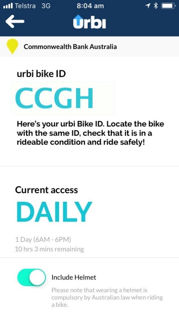 The urbi app Hiring a bike Accessing your bike After clicking hire, a bike at your station will