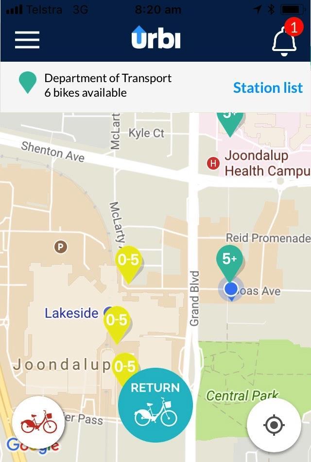 The urbi app By clicking Station list in the right