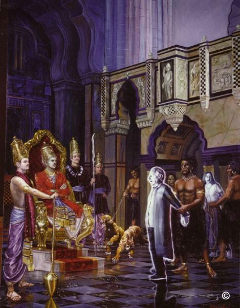 Chitragupta of the left and Yamaraja seated on the throne. Verses 150 154 A sinner goes to a bad state.