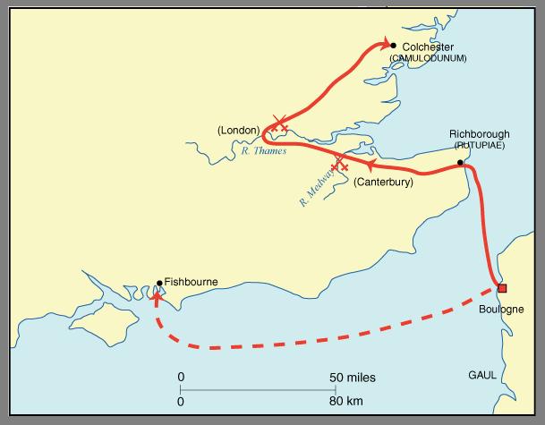 Map showing the route of the Roman Invasion of Britain: Map showing the Roman Conquest of Britain: PART FOUR: The Story of Boudicca.