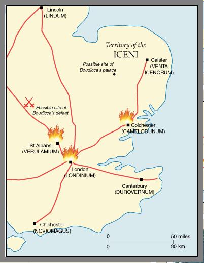 Label these events in the order that they happened. The first has been done for you Boudicca led the Iceni attacks on the Roman army at Colchester, London and St Albans: 80,000 dead.