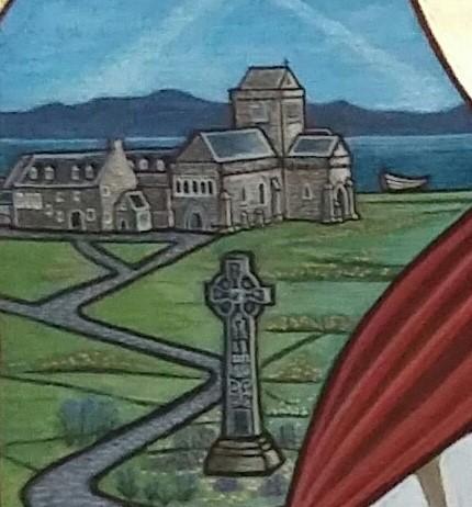 Day Three St Columba Reflection on the Icon In the top left of our icon we see the island of Iona, founded by St Columba, with the Celtic cross representing how Columba and the other great Celtic