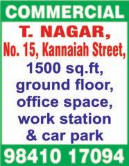 ft, ground floor, 2-wheeler parking, price Rs. 60 lakhs, no brokers. Ph: 9840158157. KODAMBAKKAM, Dr. Subraya Nagar 5 th Street, near Samiyar Madam Petrol Bunk, land area 1470 sq.