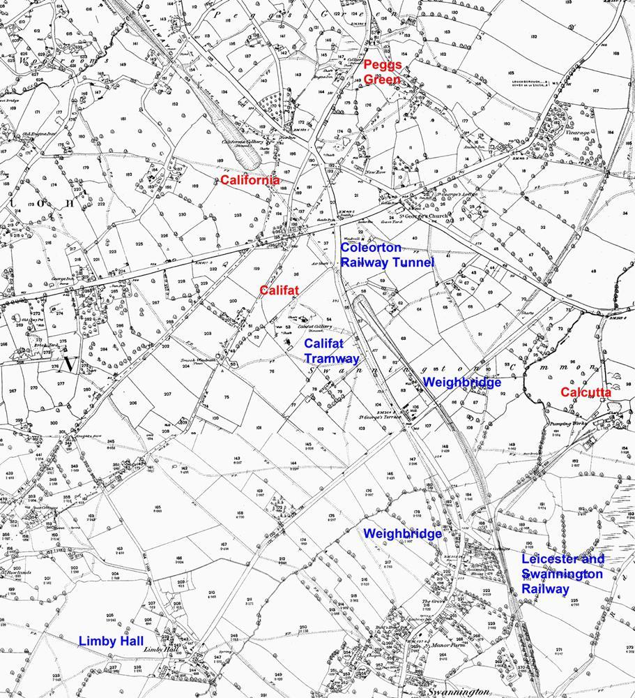 Califat And Associated Collieries Map of Collieries and Railways in north Swannington area Coleorton No 1 - California The Coleorton No 1 Colliery was known as California as it opened in 1849.
