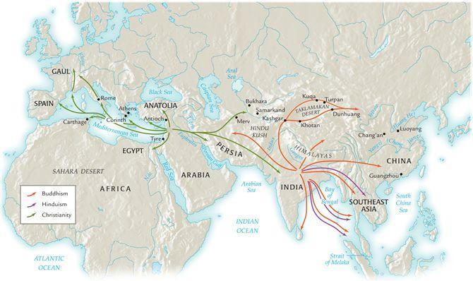 The spread of Buddhism, Hinduism,