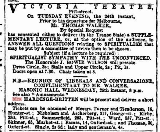 For the majority of 1878, Emma is lecturing either in Sydney or in Melbourne, with brief stops in between, alternating with Thomas Walker, another notable Spiritualist