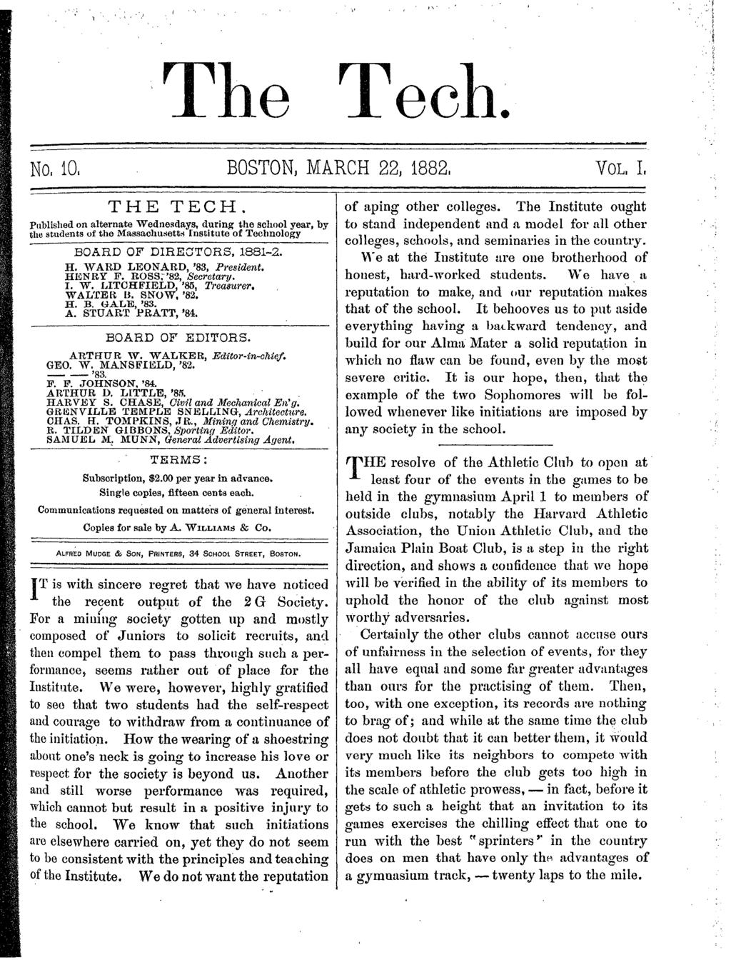 L '... The Tec. Teel?.~~ No, 10, BOSTON, MARCH 22, 1882, VOL,. THE TECH.